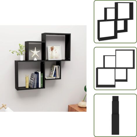 Estante de libros - vidaXL Estante cubo de pared madera contrachapada negro 80x15x78,5 cm - Estante de decoración