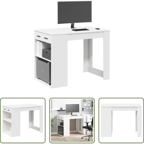 Estante de madera contrachapada -  Escritorio con cajón y estante madera contrachapada blanco