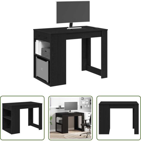 Estante de madera contrachapada -  Escritorio con cajón y estante madera contrachapada roble negro