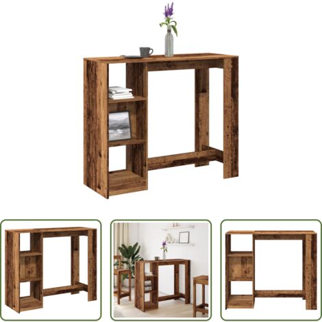 Estante de madera -  Mesa bar con estante madera envejecida 124x46x103,5 cm