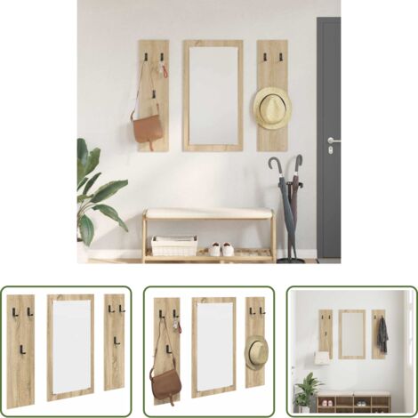 Estante de madera -  Perchero de pared con espejo Roble Sonoma 96 x 1,5 x 90 cm