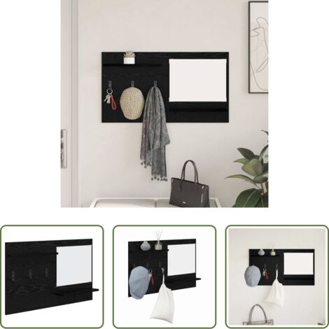 Estante de madera -  Perchero de pared con estante Roble Negro 90 x 10 x 50 cm
