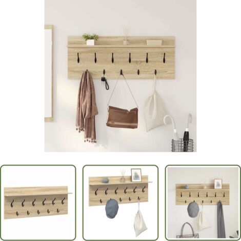 Estante de madera -  Perchero de pared con estante Roble Sonoma 100 x 40 x 12 cm