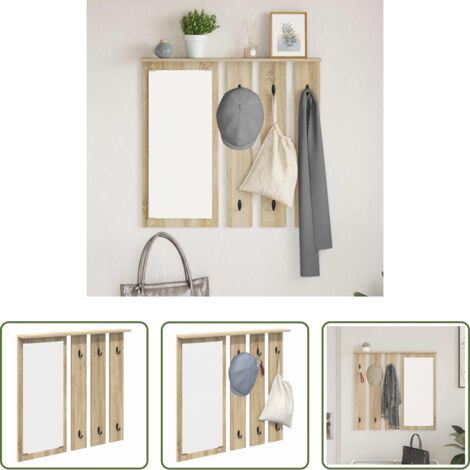 Estante de madera -  Perchero de pared con estante Roble Sonoma 84 x 10 x 80 cm