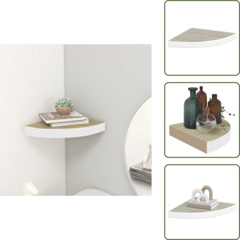 Estante de madera - vidaXL Estante de esquina de pared MDF roble y blanco 35x35x3,8 cm - Estante de madera roble