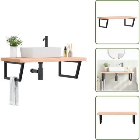 Estante de madera - vidaXL Estante de lavabo de pared de acero y madera maciza de haya - Estante de acero