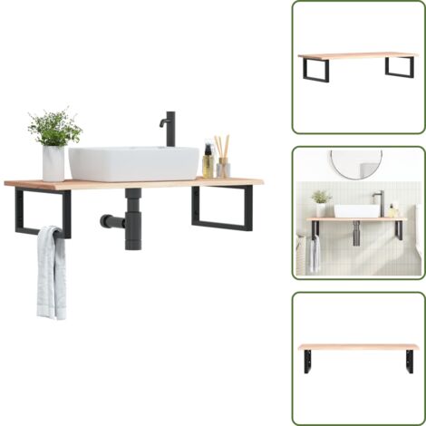 Estante de madera - vidaXL Estante de lavabo de pared de acero y madera maciza de roble - Estante de acero
