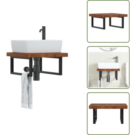 Estante de madera - vidaXL Estante de lavabo de pared de acero y madera maciza de roble - Estante de acero