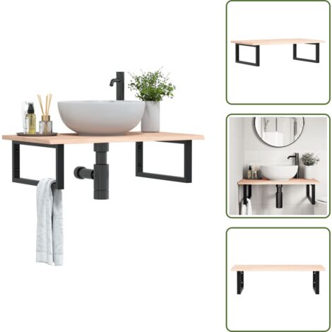 Estante de madera - vidaXL Estante de lavabo de pared de acero y madera maciza de roble - Estante de acero
