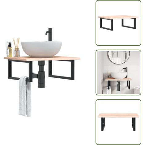 Estante de madera - vidaXL Estante de lavabo de pared de acero y madera maciza de roble - Estante de acero
