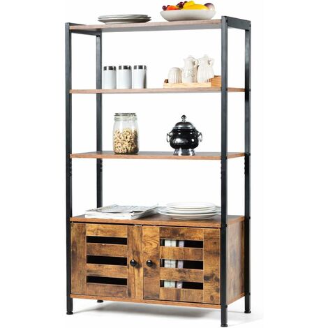 Estante de Madera y Metal Estantería de Almacenamiento en Diseño Industrial Librerías para Salón Garaje Oficina Marrón