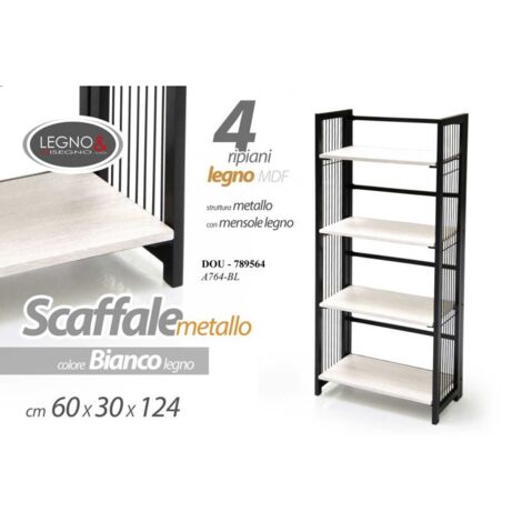 Estante de metal de madera blanco urbano 4 estantes cm 60 x 30 x 124 h