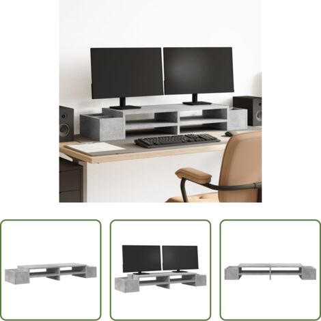 Estante de oficina -  Soporte de pantalla con almacenaje gris hormigón 100x27x15 cm