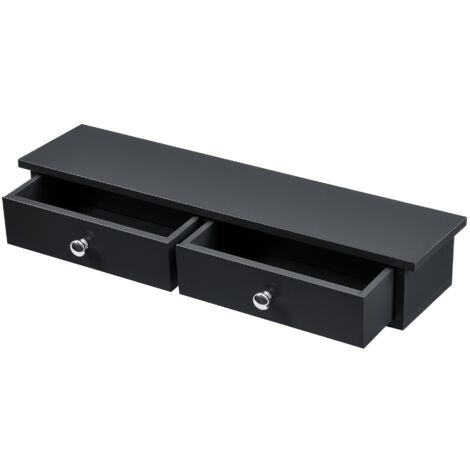 Estante de pared 2 cajones mueble de almacenamiento de diseño para entrada salón dormitorio MDF lacado 10 x 60 x 15 cm negro 030005194