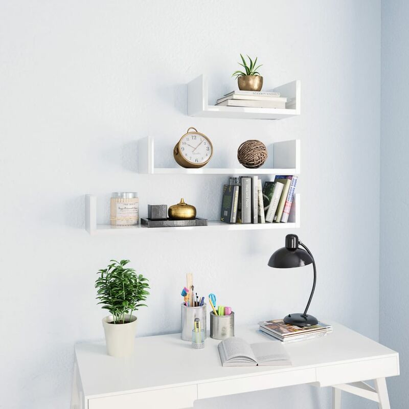 

Estante de pared 3 unidades aglomerado blanco brillante