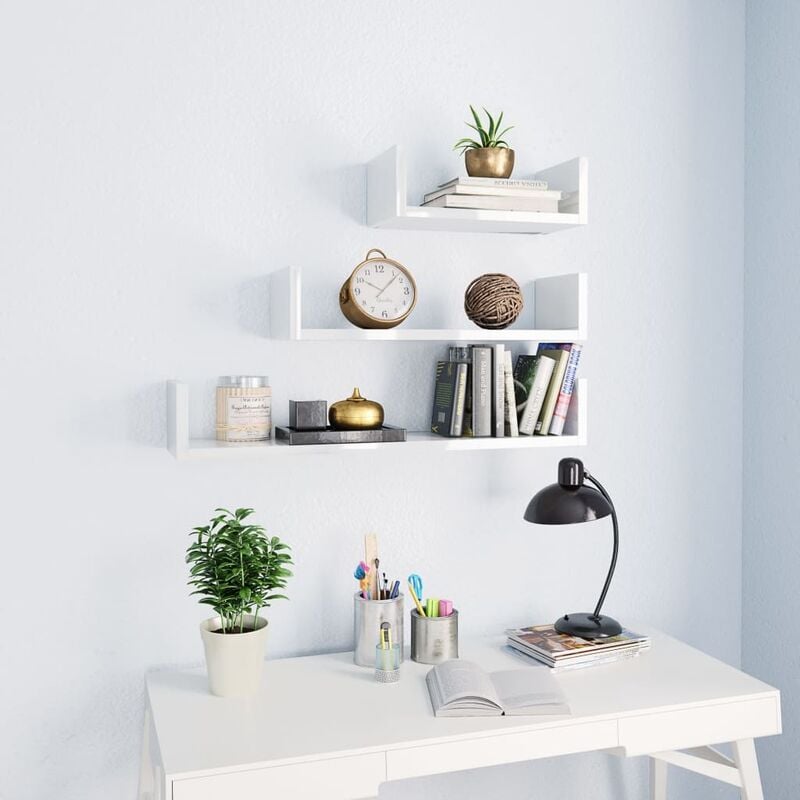 

Estante de pared 3 unidades aglomerado blanco brillante - Blanco