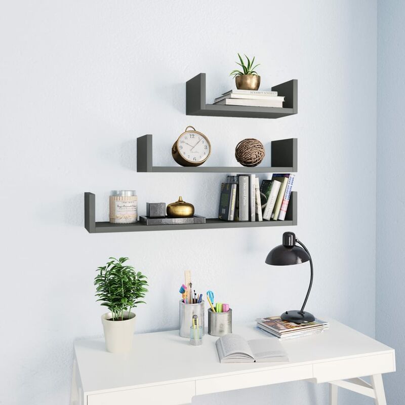 

Estante de pared 3 unidades aglomerado gris