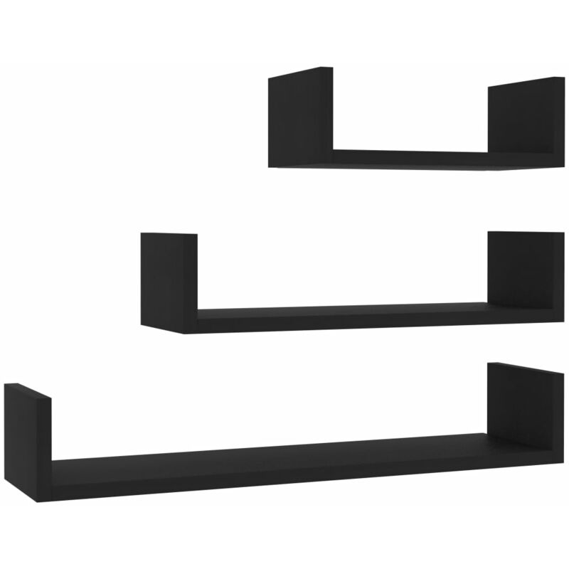 

vidaXL Estante de Pared 3 Unidades Aglomerado Negro - Negro