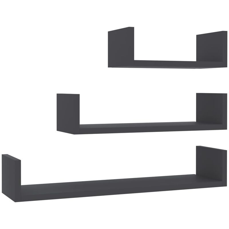 

vidaXL Estante de Pared 3 Unidades Aglomerado Gris - Gris