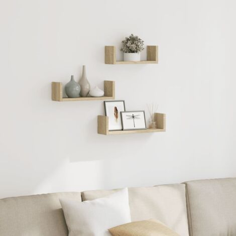 Estante de pared 3 unidades madera de ingeniería roble
