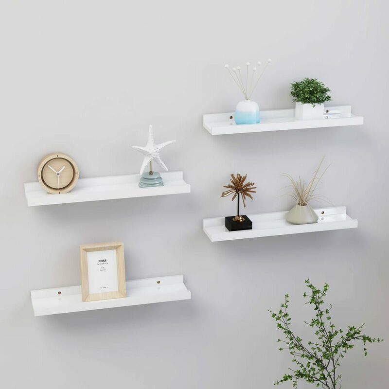 

Estante de pared 4 uds blanco brillante 40x9x3 cm