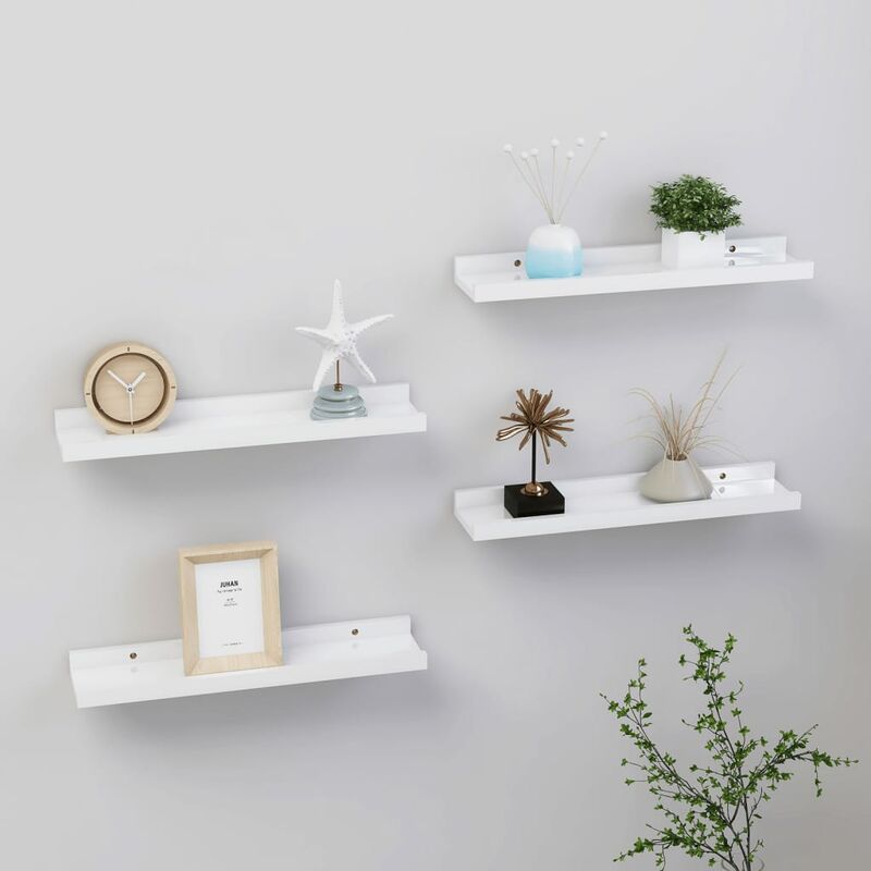 

Estante de pared 4 uds blanco brillante 40x9x3 cm