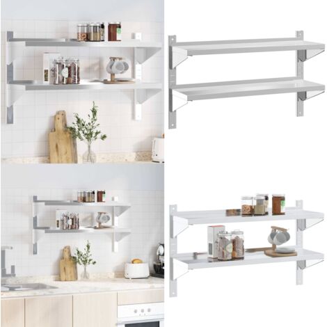 Estante de pared acero inoxidable plateado 100x30x60 cm - Estantería de acero inoxidable - Estantería plateada
