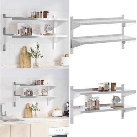 Estante de pared acero inoxidable plateado 100x40x60 cm - Estantería de acero inoxidable - Estantería plateada