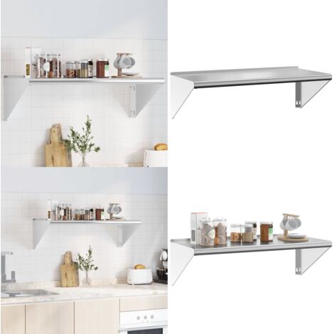Estante de pared acero inoxidable plateado 100x45x31 cm - Estantería de acero inoxidable - Estantería plateada