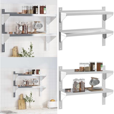 Estante de pared acero inoxidable plateado 75x23,5x60 cm - Estantería de acero inoxidable - Estantería plateada