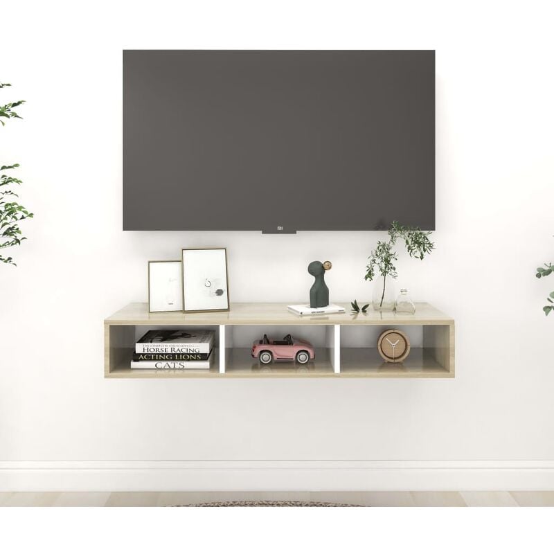 

Estante de pared aglomerado blanco roble Sonoma 102x30x17cm