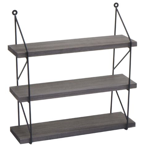 Estante de pared colgante 3 niveles diseño industrial en metal y madera gris oscuro 40 x 40 x 13 cm 040008677