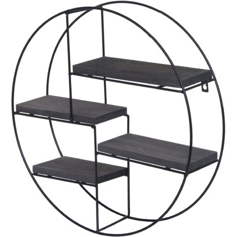 Estante de pared colgante 4 niveles en metal y madera diseño industrial 45x45x11 cm gris oscuro 040008661