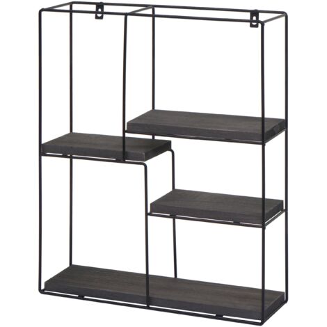 Estante de pared colgante 4 niveles en metal y madera gris oscuro diseño industrial 51 x 40 x 11 cm 040008665
