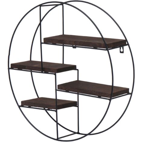 Estante de pared colgante 4 niveles en metal y madera marrón oscuro diseño industrial forma redonda 45 x 45 x 11 cm 040008662