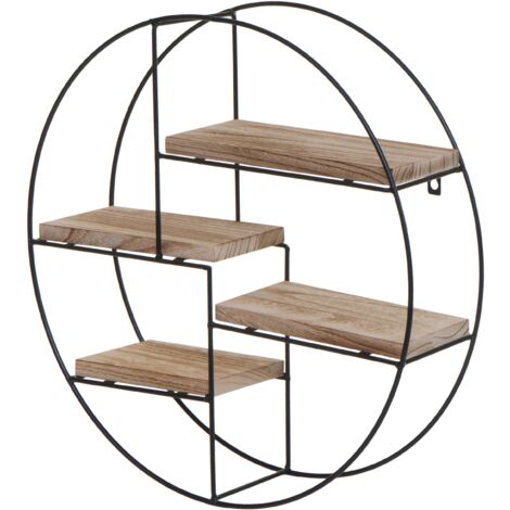 Estante de pared colgante 4 niveles en metal y madera natural diseño industrial forma redonda 45 x 45 x 11 cm 040008663