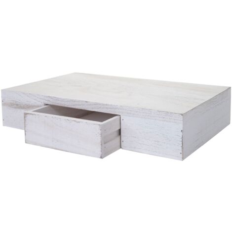 Estante de pared con cajón de almacenaje 40 cm en madera blanca envejecida 040006789