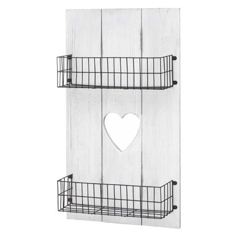 Estante de pared con cestas de almacenaje en madera blanca envejecida 70x40x10cm 040005179