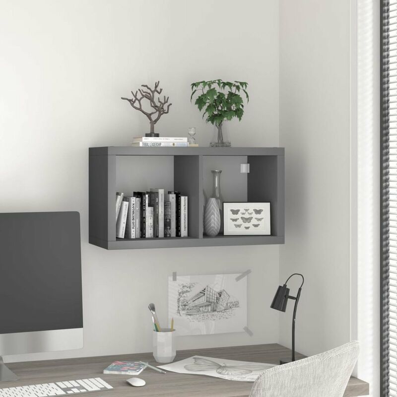 

Estante de pared cube gris MDF 69,5x29,5x37 cm
