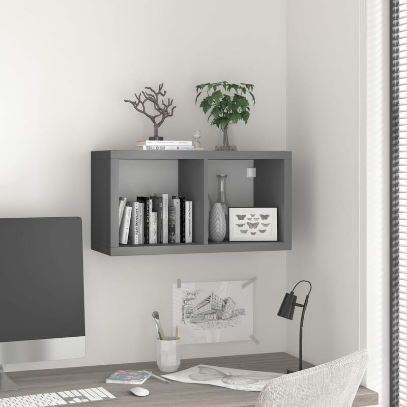 

Estante de pared cube gris MDF 69,5x29,5x37 cm