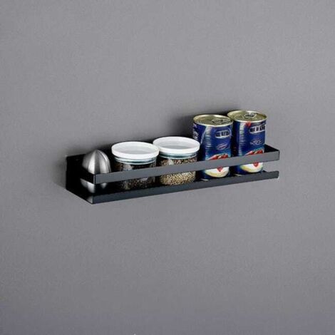 Estante de pared de acero inoxidable 304 para cocina y baño, práctico soporte para especias, utensilios y accesorios, negro, 40 x 10 x 5,8 cm.
