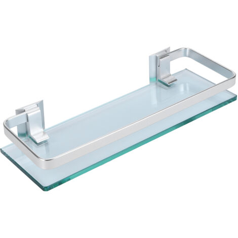 Estante de pared de aluminio de calidad aeroespacial con vidrio templado grueso, almacenamiento para baño y aseo, montaje en pared, ahorra espacio, resistente.