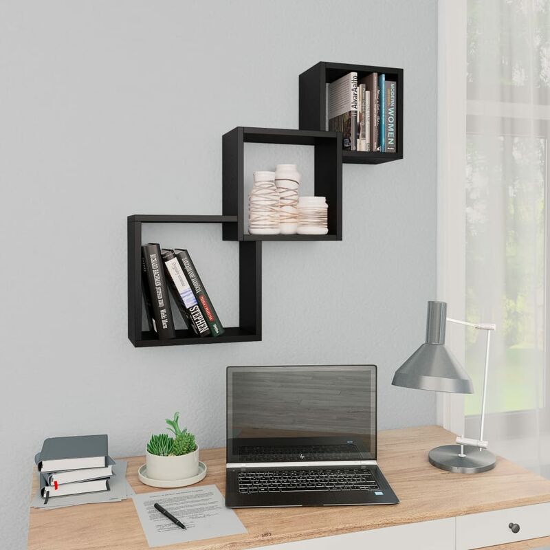 

Estante de pared de cubo aglomerado negro 84,5x15x27 cm