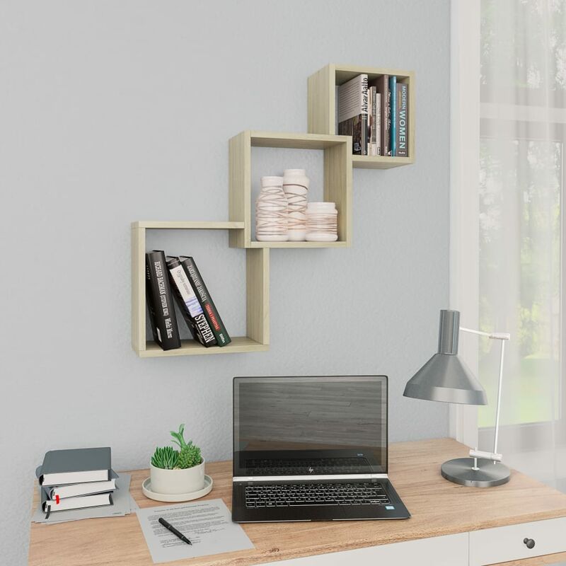 

Estante de pared de cubo aglomerado roble Sonoma 84,5x15x27 cm
