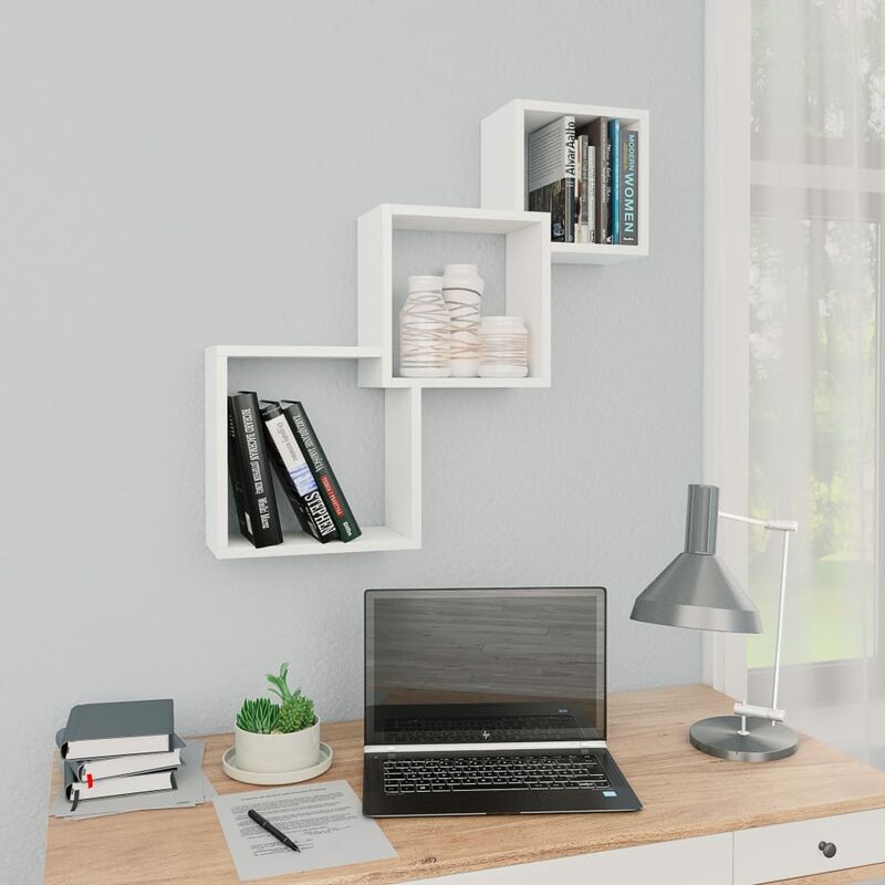 

Estante de pared de cubo de aglomerado blanco 84,5x15x27 cm