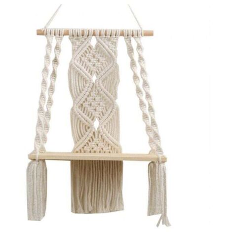 Estante de pared de macramé bohemio, decoración de pared de macramé, tapiz con borlas tejidas, estante de pared, macetero de cuerda de algodón hecho a mano, tapiz