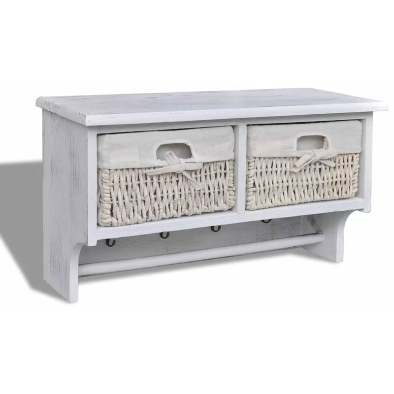

Estante de pared de madera de Paulownia blanco 60x23,5x33 cm