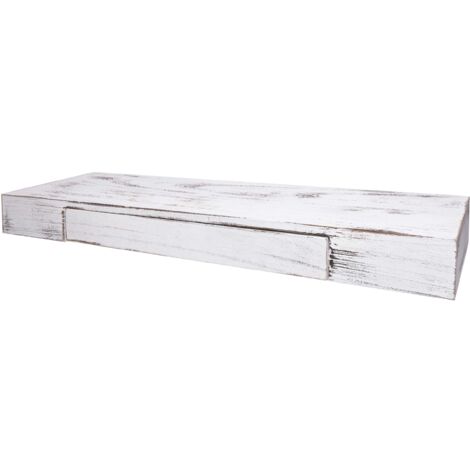 Estante de pared estante colgante con cajón de madera maciza 8x80x25cm blanco envejecido 040005180