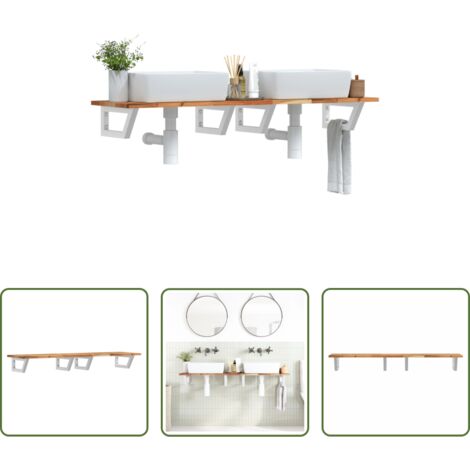 Estante de pared -  Estante de lavabo de pared acero y madera maciza de acacia