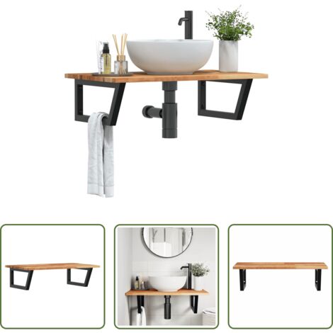 Estante de pared -  Estante de lavabo de pared acero y madera maciza de acacia